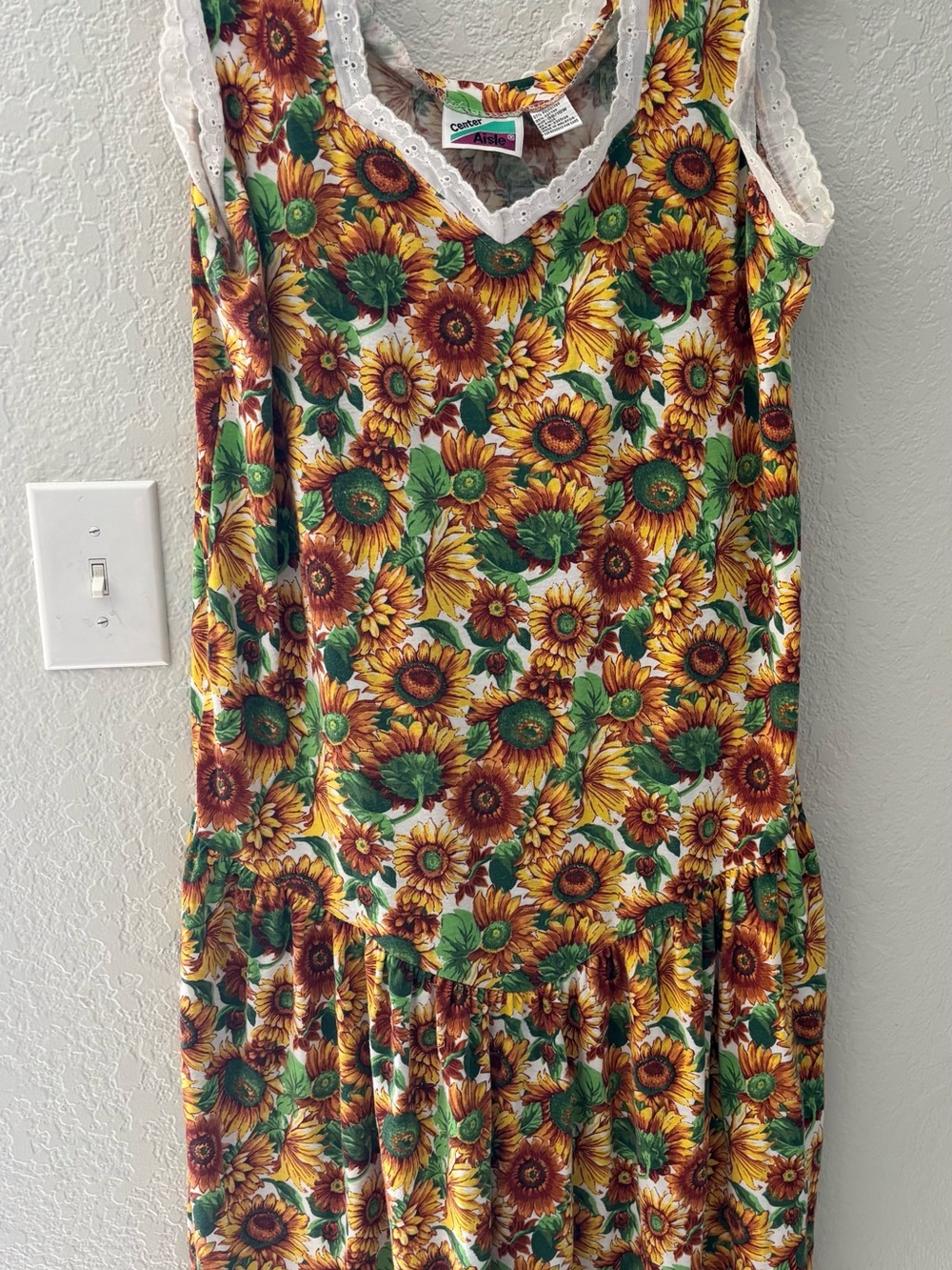 Sunflower Print Dress with Lace Trim pull-over, boho cottagecore. Fairy